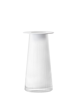 LSA International Beacon Ribbed Glass Candle Holder/Vase, H30cm, White/Chalk White, White/Chalk White