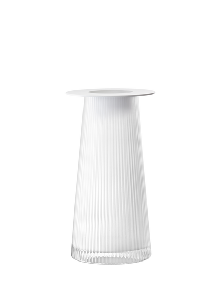 LSA International Beacon Ribbed Glass Candle Holder/Vase, H30cm, White/Chalk White, White/Chalk White