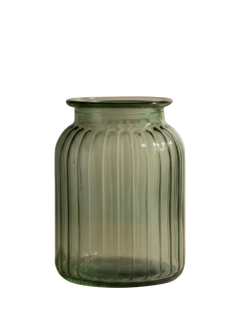 Truly Ribbed Glass Jar Vase, H20cm, Green