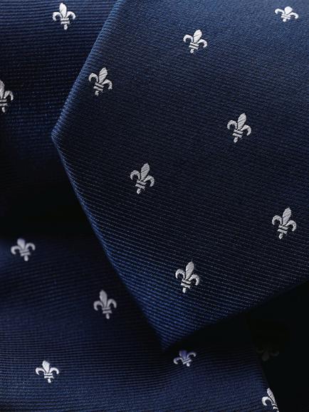 Charles Tyrwhitt Fleur de Lis Silk Tie - view 2, Dark Navy