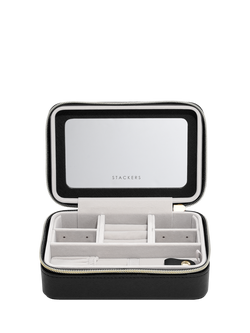 Stackers Luxury Travel Raffia Jewellery Box, Black Raffia