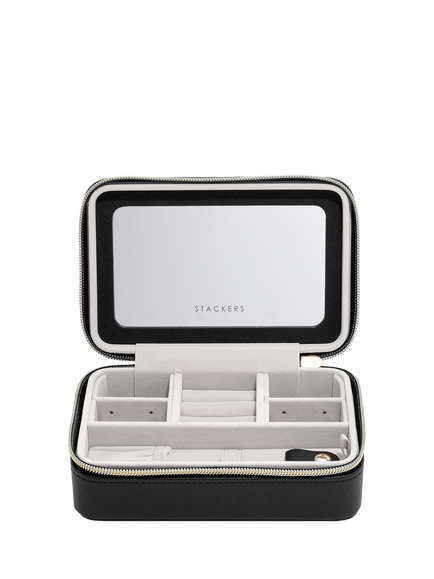 Stackers Luxury Travel Raffia Jewellery Box, Black Raffia