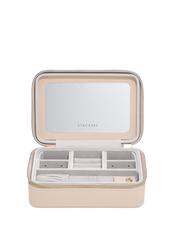 Stackers Luxury Travel Raffia Jewellery Box, Blush Raffia