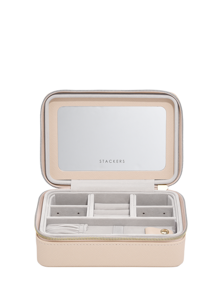 Stackers Luxury Travel Raffia Jewellery Box, Blush Raffia