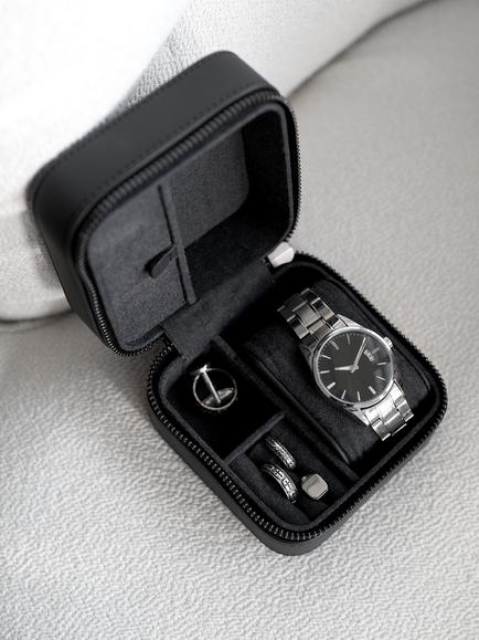 Stackers Fluted Watch & Jewellery Box, Black Fluted - view 2, Black Fluted