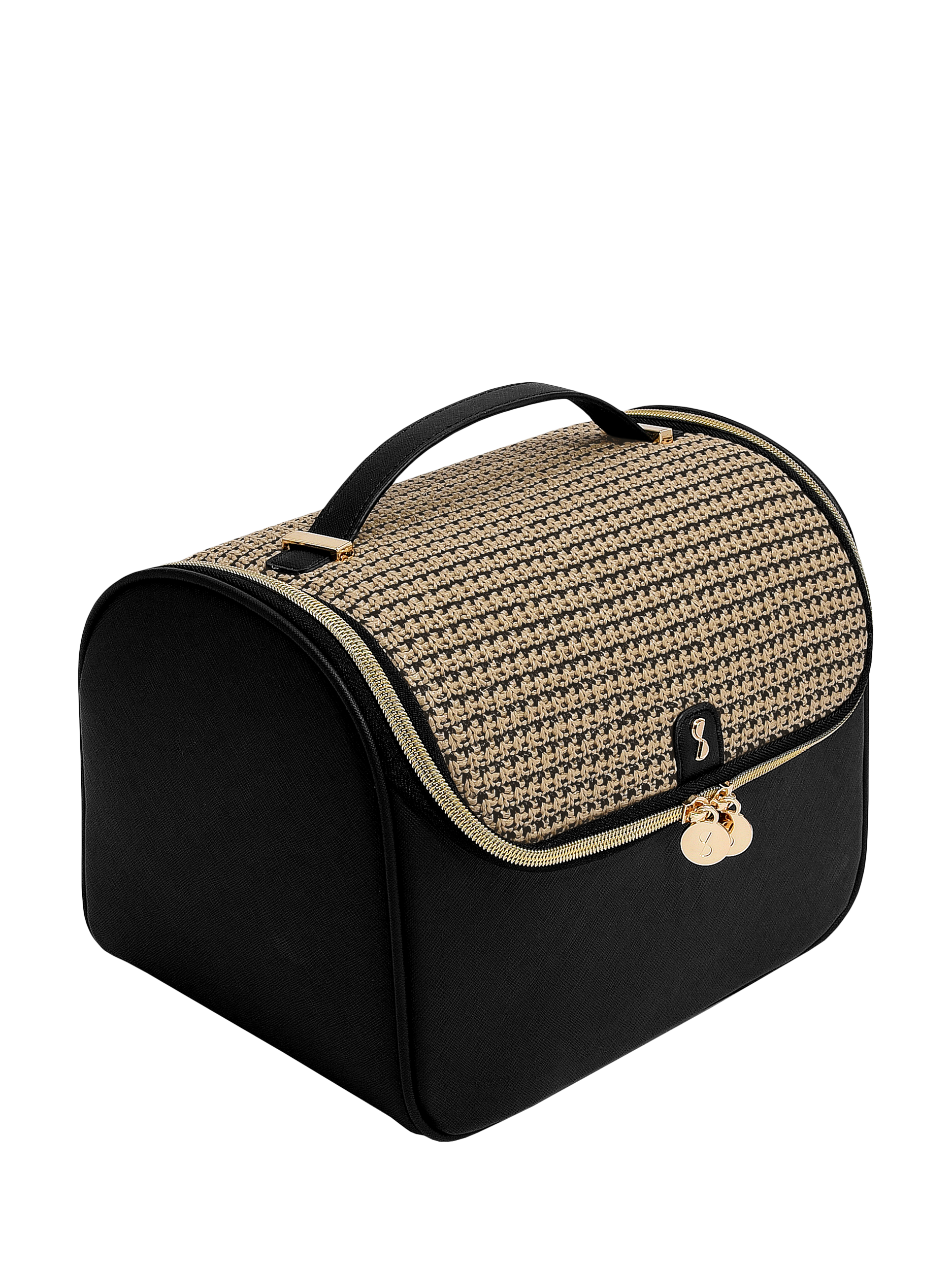 Product image 1 of 2, which shows Stackers Raffia Cosmetic Case, Black Raffia