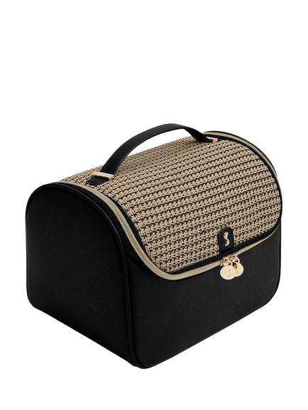 Stackers Raffia Cosmetic Case, Black Raffia
