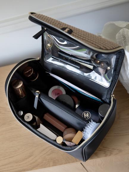 Stackers Raffia Cosmetic Case - view 2, Black Raffia