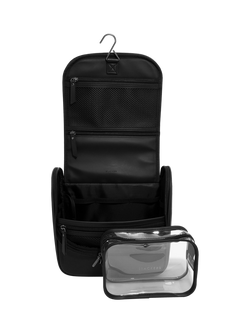 Stackers Fluted Large Hanging Wash Bag, Black Fluted, Black Fluted