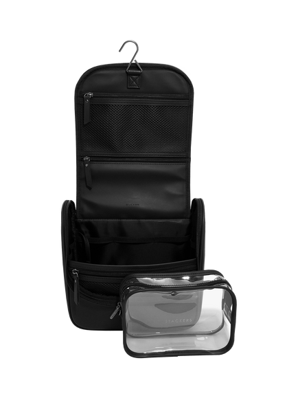 Stackers Fluted Large Hanging Wash Bag, Black Fluted, Black Fluted