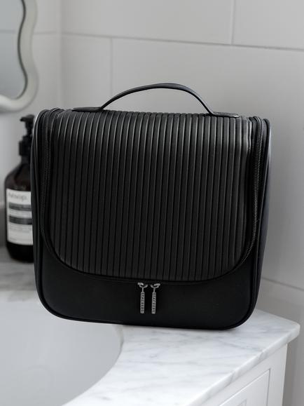 Stackers Fluted Large Hanging Wash Bag, Black Fluted - view 2, Black Fluted