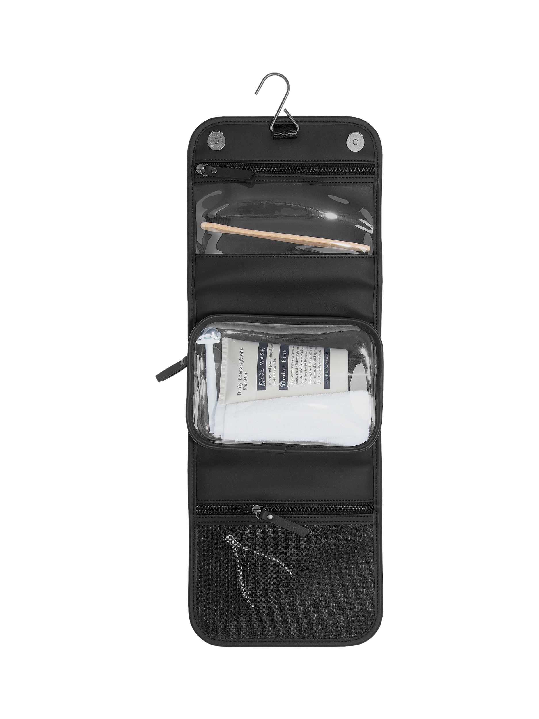 Product image 3 of 4, which shows Stackers Fluted Travel Hanging Wash Bag, Black Fluted