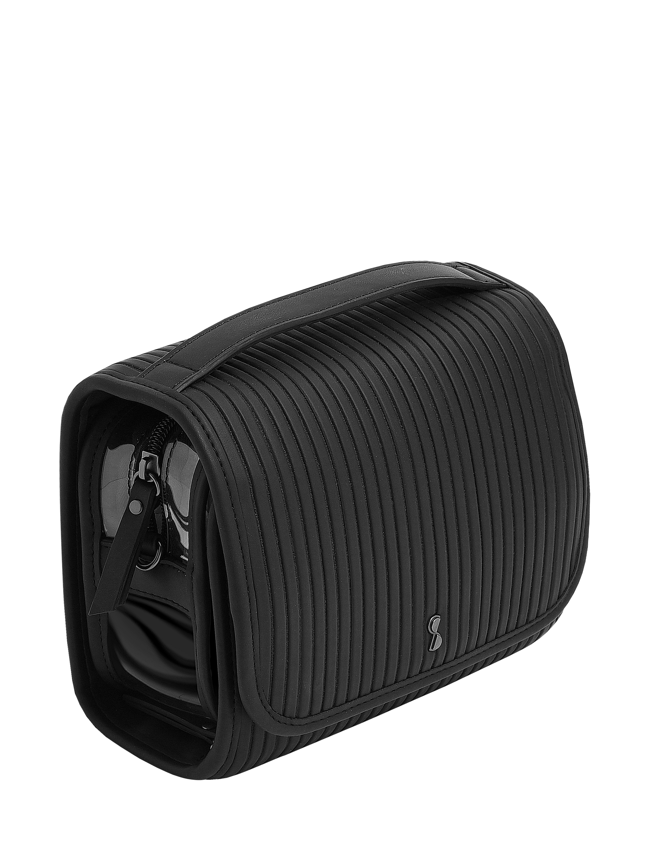 Product image 4 of 4, which shows Stackers Fluted Travel Hanging Wash Bag, Black Fluted