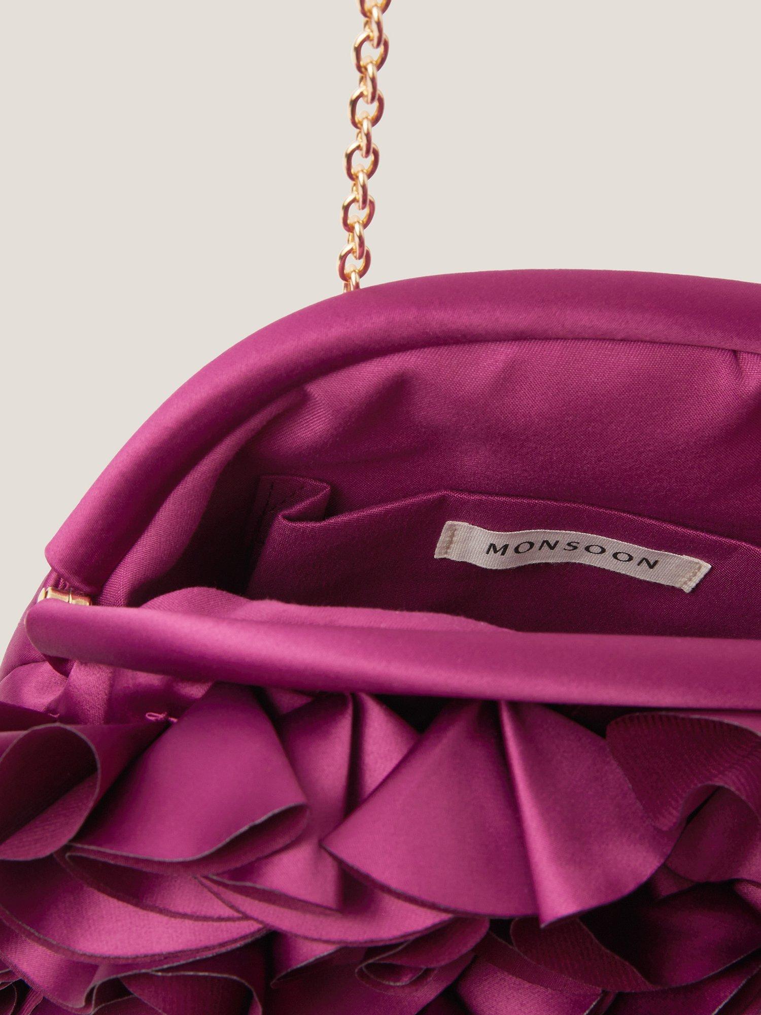 Product image 4 of 4, which shows Monsoon Mindy Corsage Clutch Bag, Burgundy
