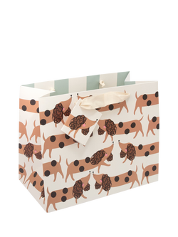 Caroline Gardner Sausage Dogs Gift Bag, White And Brown, Medium, White And Brown