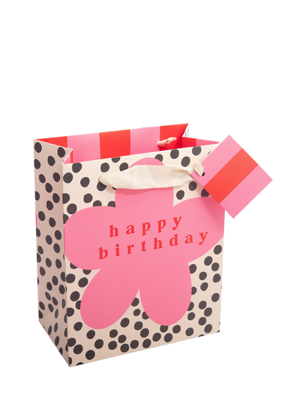 Caroline Gardner Spot Flower Gift Bag, Medium, Black And White, Black And White