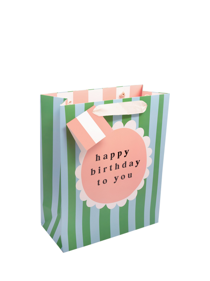 Caroline Gardner Stripe Birthday Flower Gift Bag, Medium, Green/Blue, Green/Blue