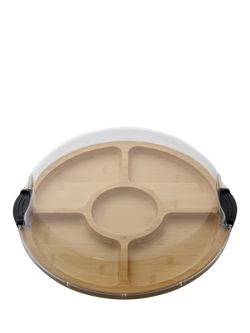 Farberware Build-a-Board 5 Compartment Bamboo Round Platter with Cover, 35cm, Natural
