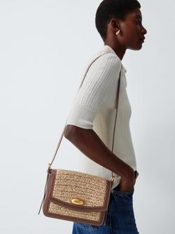 John Lewis Intentional Raffia Leather Medium Crossbody Bag, Natural/Tan - view 2, Natrual/Tan
