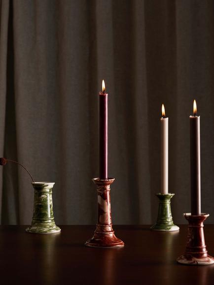 The Conran Shop Wardour Earthenware Candlestick, Burgundy - view 2, Burgundy