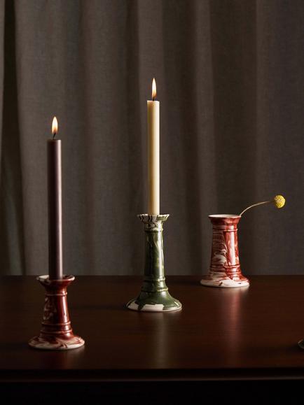The Conran Shop Wardour Earthenware Candlestick, Green - view 2, Green
