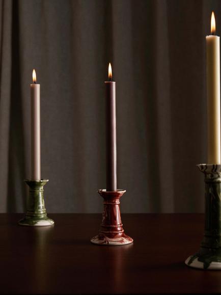 The Conran Shop Wardour Earthenware Stub Candlestick, Burgundy - view 2, Burgundy