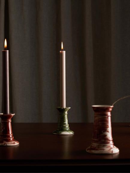 The Conran Shop Wardour Earthenware Stub Candlestick, Green - view 2, Green