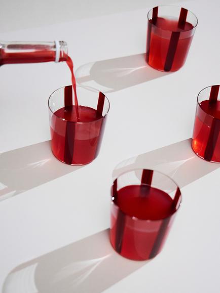 The Conran Shop Nova Stripe Crystal Glass Tumbler, Set of 4, 360ml, Burgundy - view 2, Burgundy