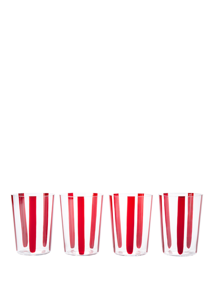 The Conran Shop Nova Stripe Crystal Glass Tumbler, Set of 4, 500ml, Burgundy, Burgundy