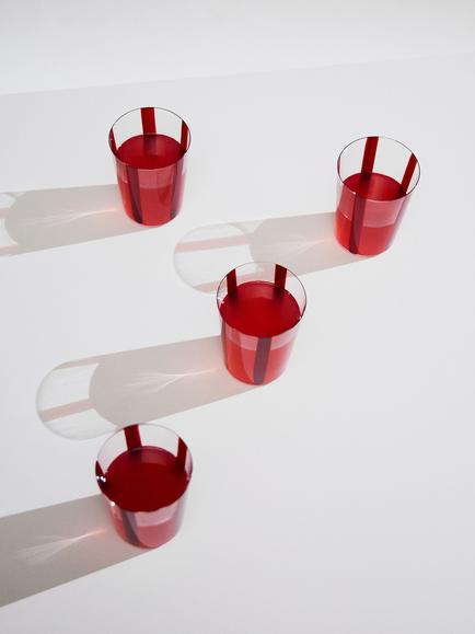 The Conran Shop Nova Stripe Crystal Glass Tumbler, Set of 4, 500ml, Burgundy - view 2, Burgundy