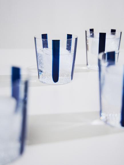 The Conran Shop Nova Stripe Crystal Glass Tumbler, Set of 4, 360ml, Navy - view 2, Navy