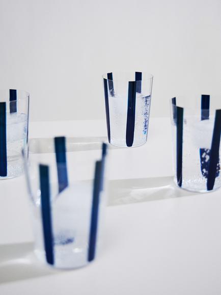 The Conran Shop Nova Stripe Crystal Glass Tumbler, Set of 4, 500ml, Navy - view 2, Navy