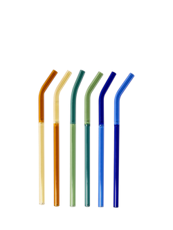 The Conran Shop Santorini Reusable Angled Glass Cocktail Straws, Set of 6, Multi, Multi