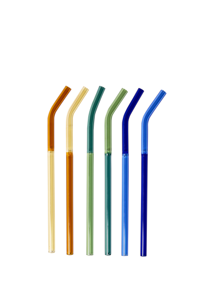 The Conran Shop Santorini Reusable Angled Glass Cocktail Straws, Set of 6, Multi, Multi