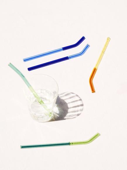 The Conran Shop Santorini Reusable Angled Glass Cocktail Straws, Set of 6, Multi - view 2, Multi