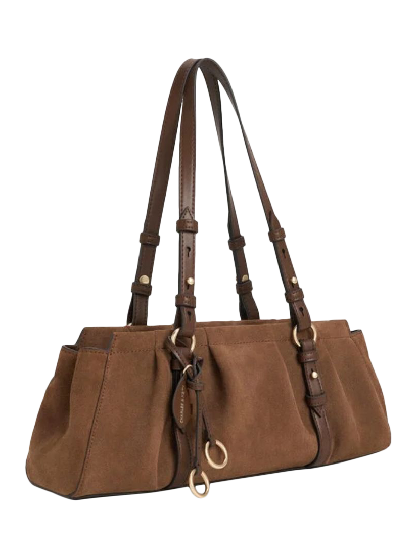 Product image 3 of 6, which shows CHARLES & KEITH Britton Suede Shoulder Bag, Mocha Brown