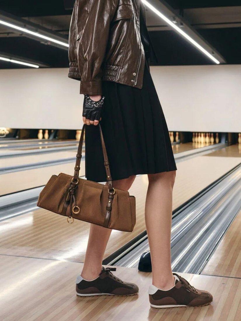 Product image 4 of 6, which shows CHARLES & KEITH Britton Suede Shoulder Bag, Mocha Brown