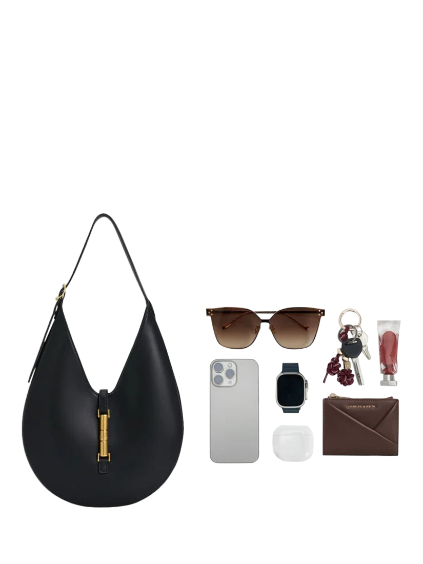 Product image 6 of 6, which shows CHARLES & KEITH Cesia Hobo Bag, Black