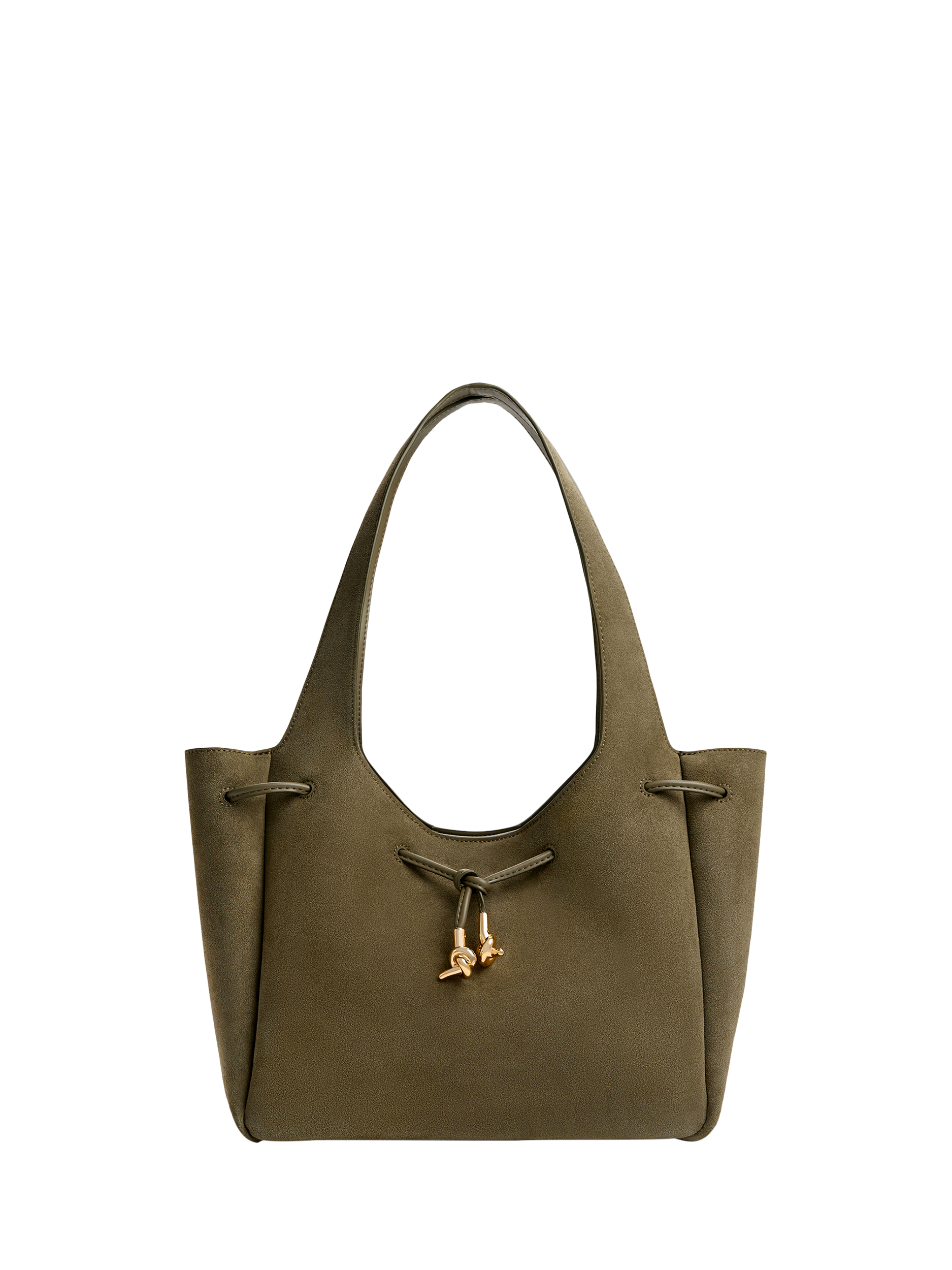 Product image 1 of 5, which shows CHARLES & KEITH Mila Suede Tote Bag, Deep Olive