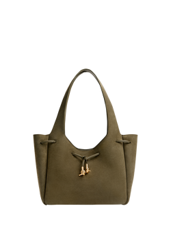 CHARLES & KEITH Mila Suede Tote Bag, Deep Olive, Deep Olive