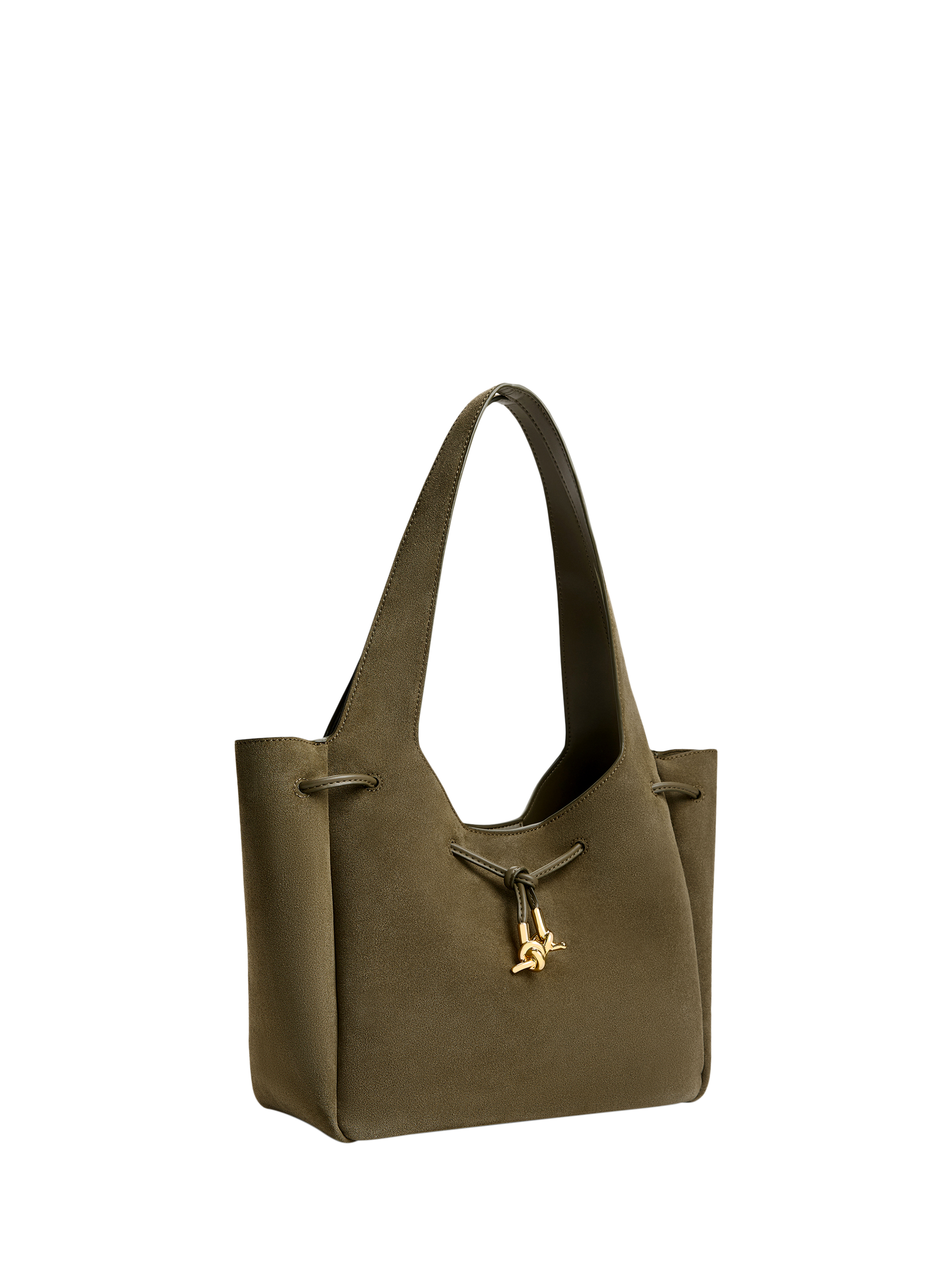 Product image 2 of 5, which shows CHARLES & KEITH Mila Suede Tote Bag, Deep Olive