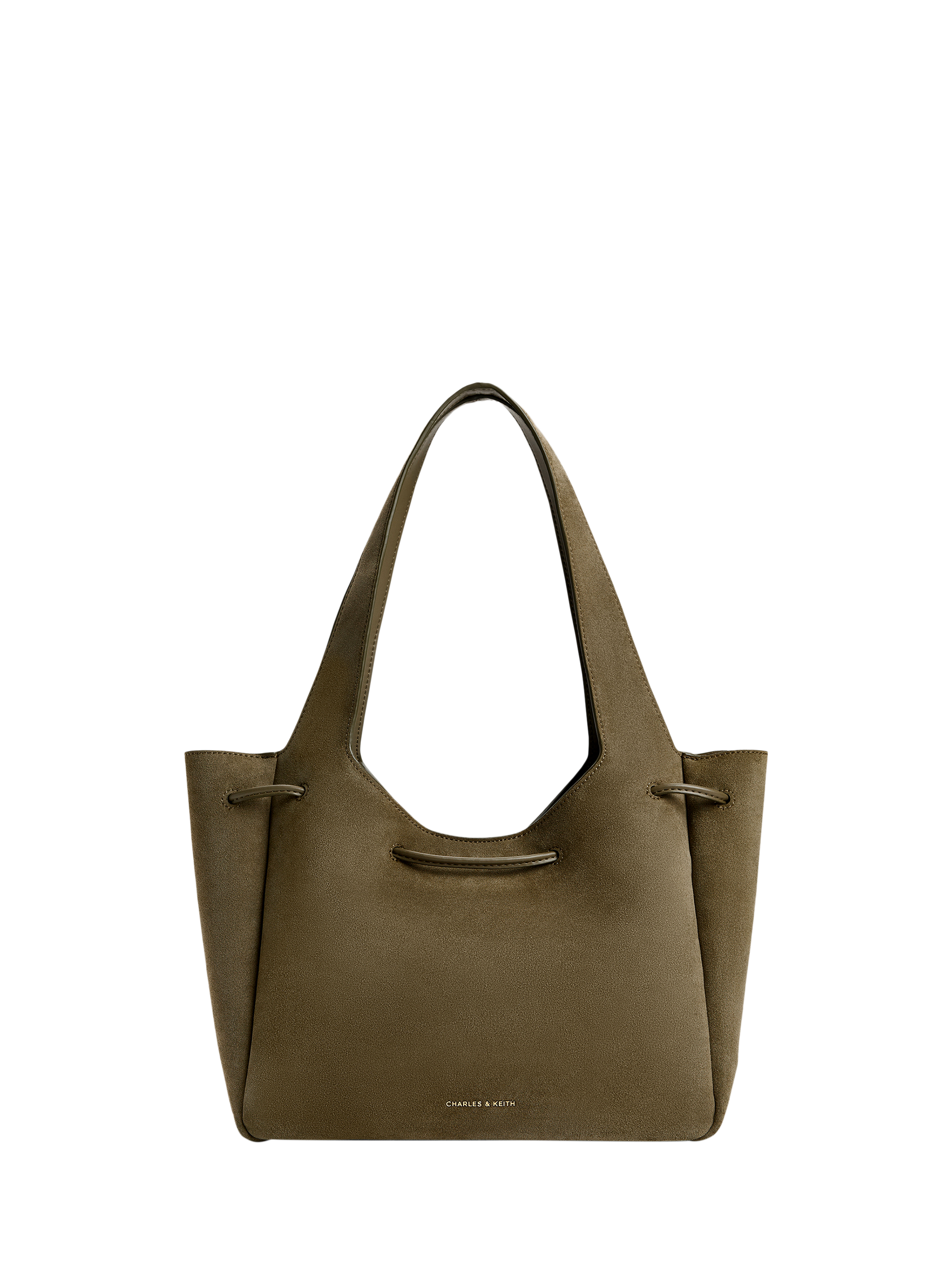 Product image 3 of 5, which shows CHARLES & KEITH Mila Suede Tote Bag, Deep Olive