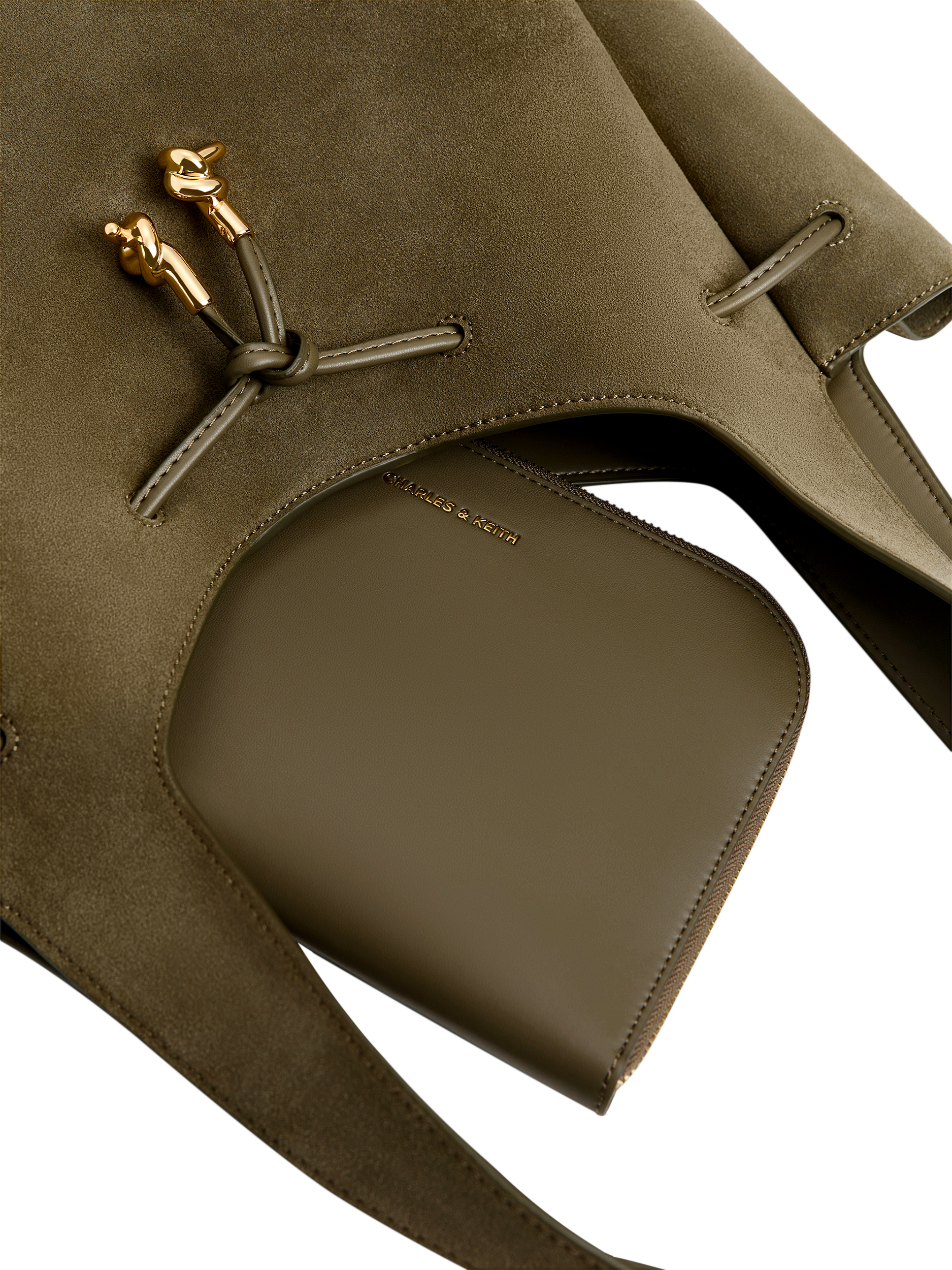 Product image 4 of 5, which shows CHARLES & KEITH Mila Suede Tote Bag, Deep Olive