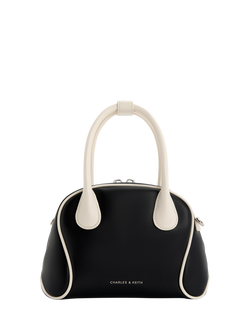 CHARLES & KEITH Nelly Crossbody Bowling Bag, Blk/Wht, Blk/Wht