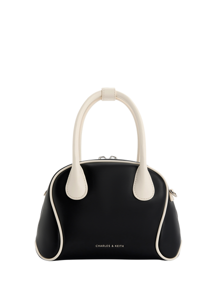 CHARLES & KEITH Nelly Crossbody Bowling Bag, Blk/Wht, Blk/Wht