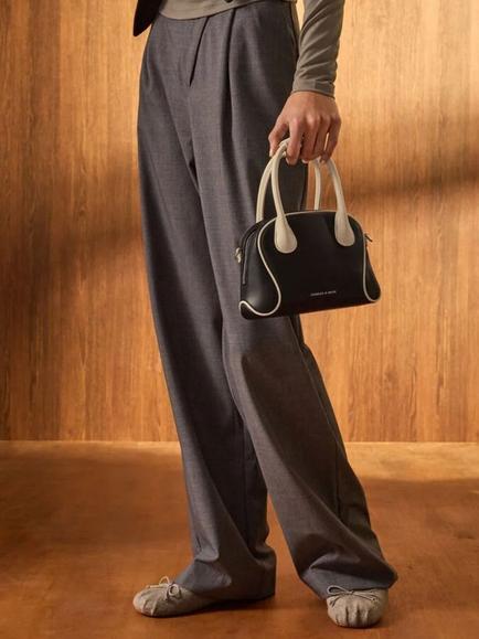 CHARLES & KEITH Nelly Crossbody Bowling Bag, Blk/Wht - view 2, Blk/Wht