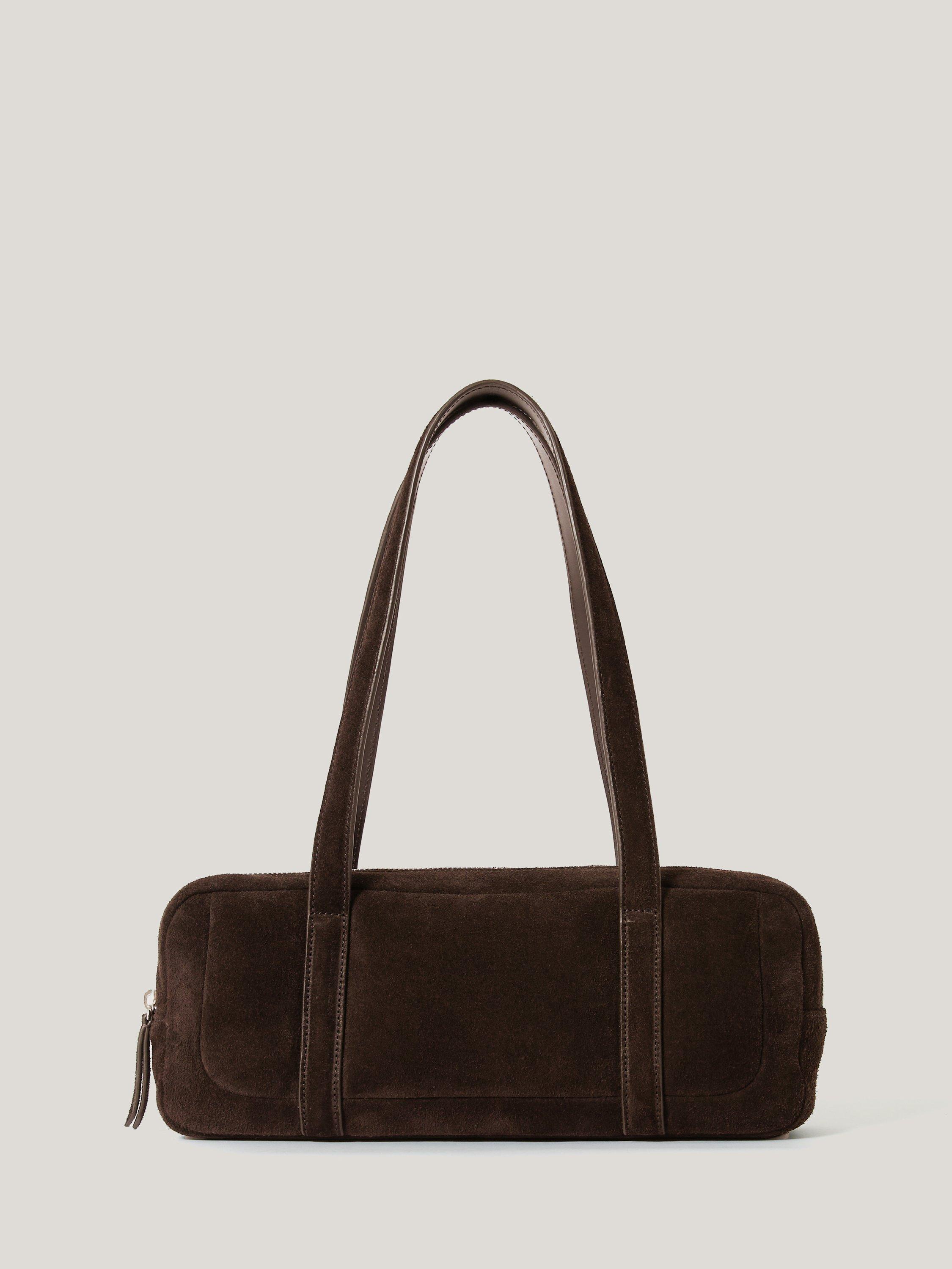 Product image 1 of 6, which shows Jigsaw Baguette Suede Shoulder Bag, Brown