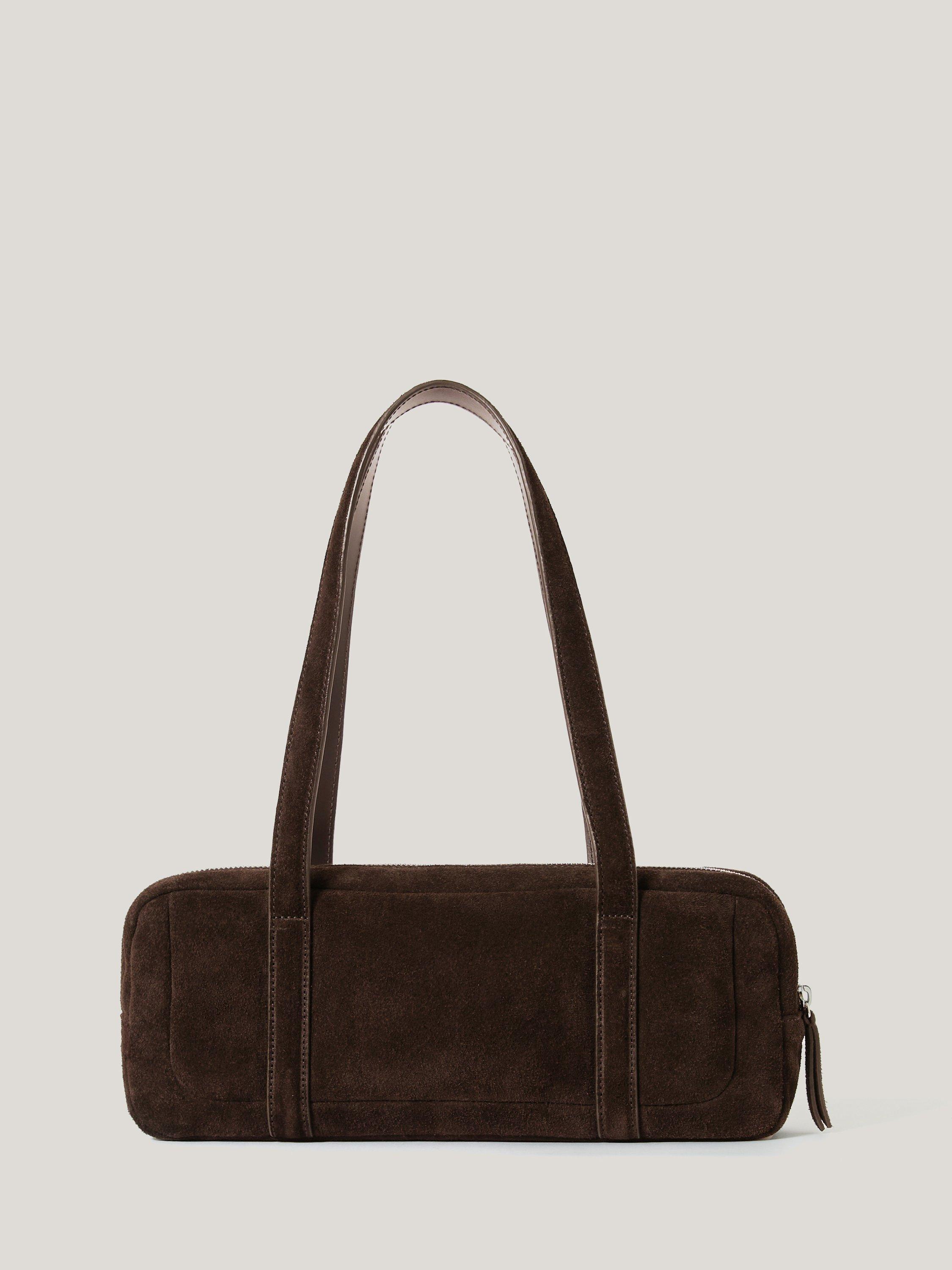 Product image 4 of 6, which shows Jigsaw Baguette Suede Shoulder Bag, Brown