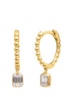 LARNAUTI Lab Grown Lombok 18ct Vermeil 0.40ct Emerald Solitaire Besel Set Solitaire Bead Charm Hoop Earrings, Yellow Gold