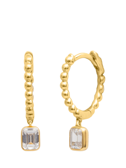 LARNAUTI Lab Grown Lombok 18ct Vermeil 0.40ct Emerald Solitaire Besel Set Solitaire Bead Charm Hoop Earrings, Yellow Gold